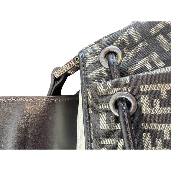 Y2K Fendi Mamma Bucket Shoulder Bag Zucchino Pattern Drawstring Authentic - Picture 9 of 16
